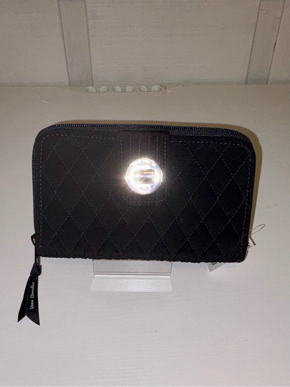 Vera Bradley Black Quilted TurnLock Zip Around Wallet RFID blocking
